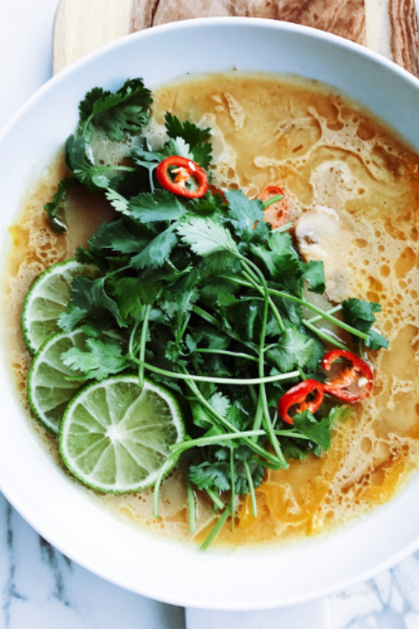asian soup with cilantro and lime